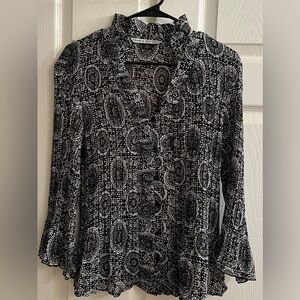 LARRY LEVINE~ BLACK/ WHITE~ BLOUSE~LG